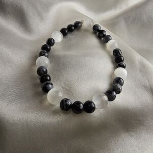 Genuine Snowflake Obsidian & Selenite Bracelet | Balance & Protection